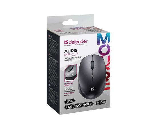 Мышка Defender Auris MB-027 Silent Wireless Black (52027), изображение 5 Мышка Defender Auris MB-027 Silent Wireless Black (52027), изображение 5