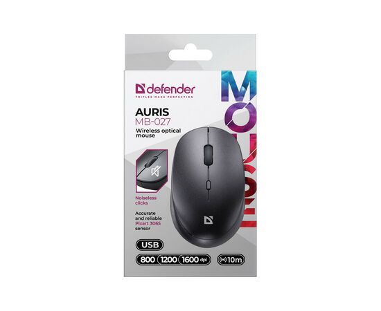 Мышка Defender Auris MB-027 Silent Wireless Black (52027), изображение 6 Мышка Defender Auris MB-027 Silent Wireless Black (52027), изображение 6