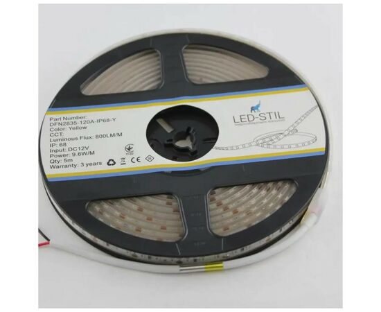 Світлодіодна стрічка LED-STIL 9,6 Вт/м 2835 120 діодів IP68 12 Вольт 70 lm ЖОВТИЙ (DFN2835-120A-IP68-Y), зображення 7 Світлодіодна стрічка LED-STIL 9,6 Вт/м 2835 120 діодів IP68 12 Вольт 70 lm ЖОВТИЙ (DFN2835-120A-IP68-Y), зображення 7