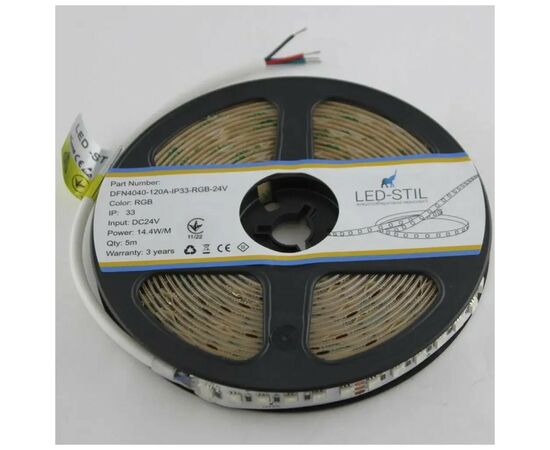Світлодіодна стрічка LED-STIL RGB, 14,4 Вт/м 4040 120 діодів IP33 24V 200 lm кольорова (DFN4040-120A-IP33-RGB-24V), зображення 10 Світлодіодна стрічка LED-STIL RGB, 14,4 Вт/м 4040 120 діодів IP33 24V 200 lm кольорова (DFN4040-120A-IP33-RGB-24V), зображення 10