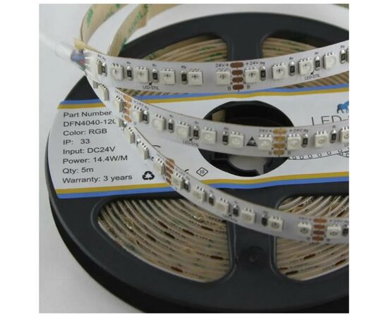 Світлодіодна стрічка LED-STIL RGB, 14,4 Вт/м 4040 120 діодів IP33 24V 200 lm кольорова (DFN4040-120A-IP33-RGB-24V)