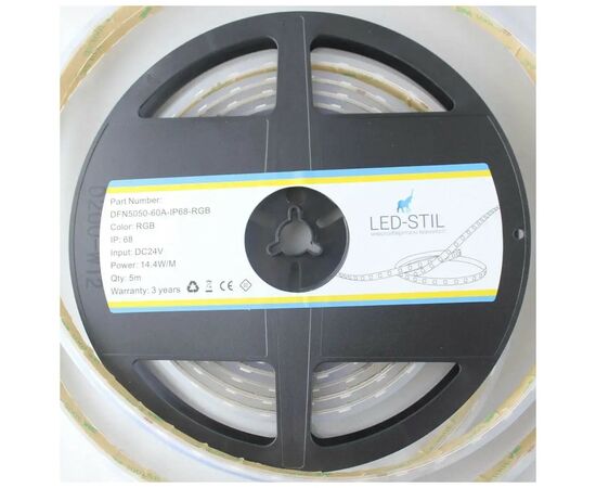 Светодиодная лента LED-STIL RGB, 14,4 Вт/м, 5050, 60 діодів, IP68, 24V, 180 lm, кольорова (DFN5050-60A-IP68-RGB-24V), изображение 6 Светодиодная лента LED-STIL RGB, 14,4 Вт/м, 5050, 60 діодів, IP68, 24V, 180 lm, кольорова (DFN5050-60A-IP68-RGB-24V), изображение 6