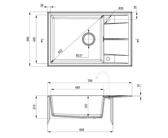 Мойка кухонная Deante Eridan (ZQE A11B), изображение 2 Мойка кухонная Deante Eridan (ZQE A11B), изображение 2