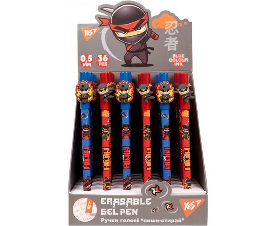 Ручка гелевая Yes пиши-стирай Ninja 0,5 мм, синяя в ассортименте (420397), изображение 3 Ручка гелевая Yes пиши-стирай Ninja 0,5 мм, синяя в ассортименте (420397), изображение 3