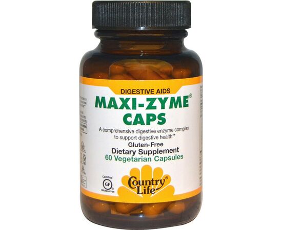 Витаминно-минеральный комплекс Country Life Мульти-ферментная добавка, Maxi-Zyme Caps, 60 вегетарианских (CLF5426)