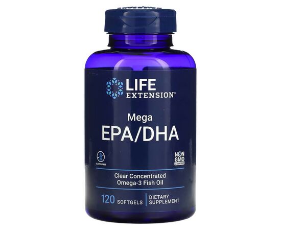 Витаминно-минеральный комплекс Life Extension Рыбий жир с мега ЭПК/ДГК, Mega EPA/DHA, 120 гелевых капсул (LEX-19371)