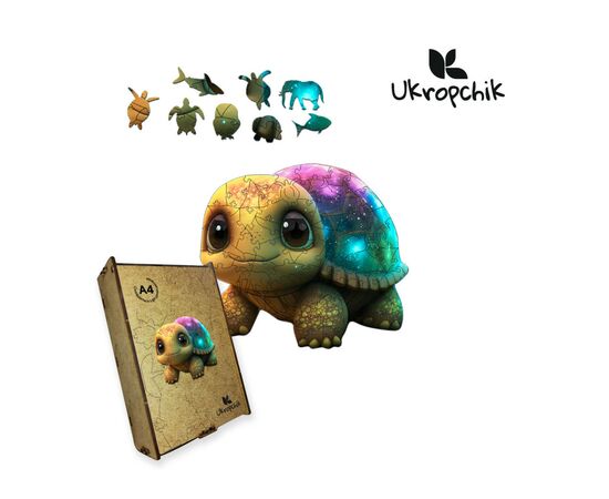 Пазл Ukropchik деревянный Звездная черепаха А4 в коробке с набором-рамкой (Starry Turtle A4)