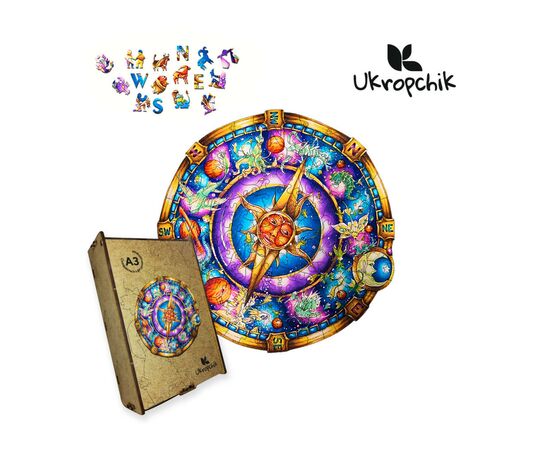 Пазл Ukropchik деревянный Зодиак А3 в коробке с набором-рамкой (Zodiac A3)
