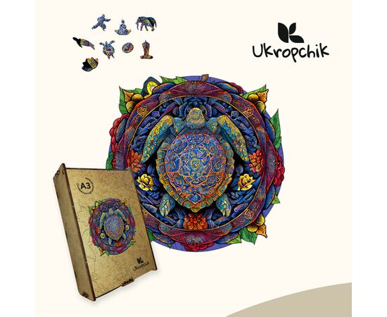 Пазл Ukropchik деревянный Мандала Черепаха А3 в коробке с набором-рамкой (Mandala Turtle A3), изображение 5 Пазл Ukropchik деревянный Мандала Черепаха А3 в коробке с набором-рамкой (Mandala Turtle A3), изображение 5