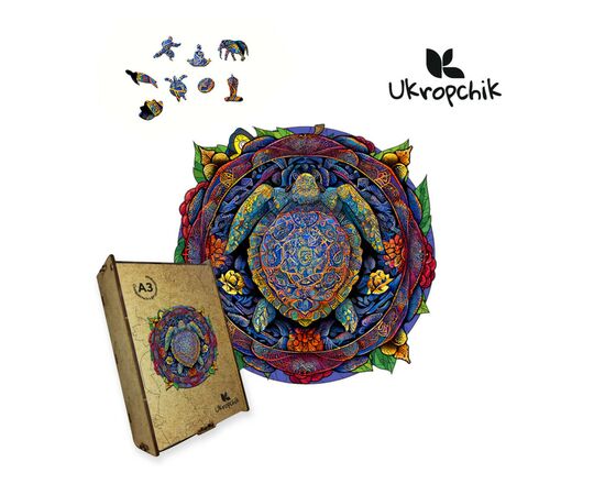 Пазл Ukropchik деревянный Мандала Черепаха А3 в коробке с набором-рамкой (Mandala Turtle A3)