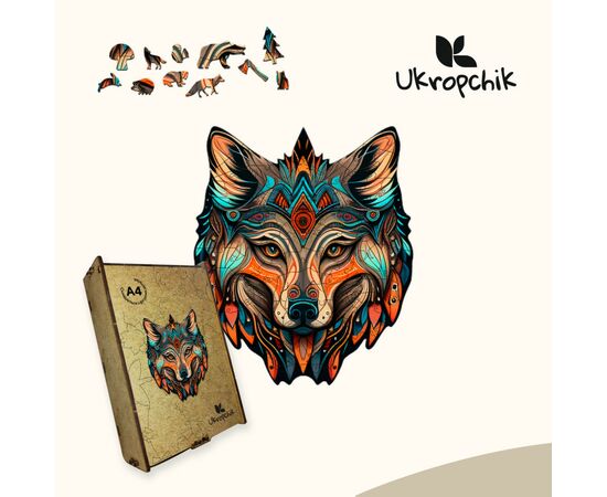 Пазл Ukropchik деревянный племенный волк А4 в коробке с набором-рамкой (Tribal Wolf A4), изображение 5 Пазл Ukropchik деревянный племенный волк А4 в коробке с набором-рамкой (Tribal Wolf A4), изображение 5