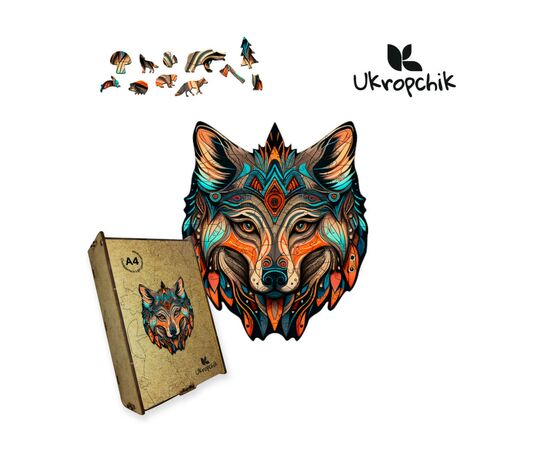 Пазл Ukropchik деревянный племенный волк А4 в коробке с набором-рамкой (Tribal Wolf A4)