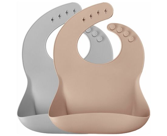 Слюнявчик MinikOiOi силиконовый 100% BASICS - Bubble Beige/Powd, 2шт (101020066)