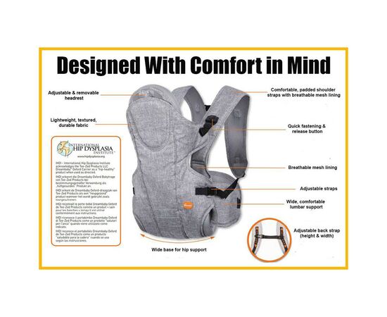 Рюкзак-переноска DreamBaby Oxford Denim Grey (G265), изображение 4 Рюкзак-переноска DreamBaby Oxford Denim Grey (G265), изображение 4