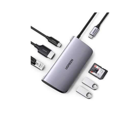 Концентратор Ugreen USB3.0 Type-C to USB 3.0x2/HDMI/RJ45/SD/TF/PD CM212 gray (50852), изображение 5 Концентратор Ugreen USB3.0 Type-C to USB 3.0x2/HDMI/RJ45/SD/TF/PD CM212 gray (50852), изображение 5