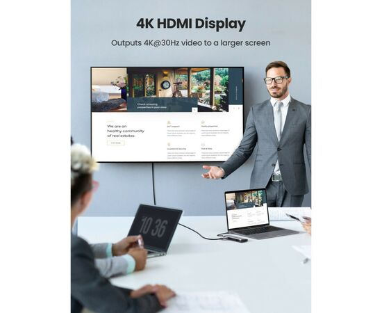 Концентратор Ugreen USB3.0 Type-C to USB 3.0x3/HDMI/VGA/RJ45/SDTF/PD CM179 gray (40873), изображение 3 Концентратор Ugreen USB3.0 Type-C to USB 3.0x3/HDMI/VGA/RJ45/SDTF/PD CM179 gray (40873), изображение 3