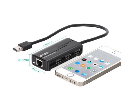 Концентратор Ugreen USB 3.0 Type A to 3xUSB 2.0 + RJ45 1000M Ethernet black (20264), изображение 3 Концентратор Ugreen USB 3.0 Type A to 3xUSB 2.0 + RJ45 1000M Ethernet black (20264), изображение 3
