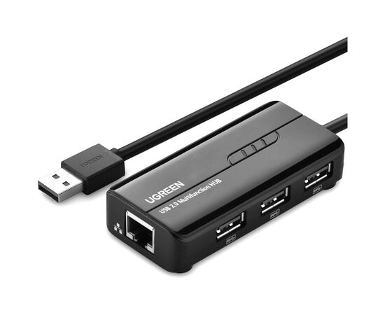 Концентратор Ugreen USB 3.0 Type A to 3xUSB 2.0 + RJ45 1000M Ethernet black (20264)