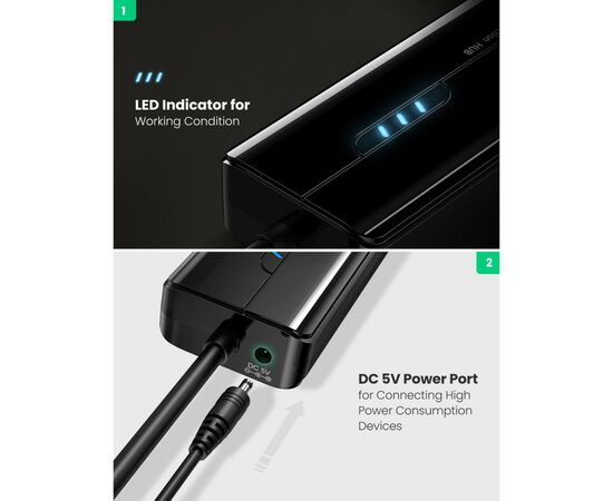Концентратор Ugreen USB 3.1 Type-A to 3хUSB 3.0 + RJ45 1000M Ethernet black (20265), изображение 5 Концентратор Ugreen USB 3.1 Type-A to 3хUSB 3.0 + RJ45 1000M Ethernet black (20265), изображение 5