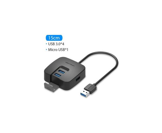 Концентратор Vention USB 3.0 to 4xUSB 3.0 + MicroUSB black (CHBBB), изображение 2 Концентратор Vention USB 3.0 to 4xUSB 3.0 + MicroUSB black (CHBBB), изображение 2