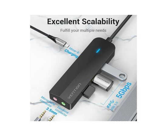 Концентратор Vention USB 3.1 Type-C to 3xUSB 3.0+MicroUSB+3.5mm Sound Adapter black (TGQBB), изображение 3 Концентратор Vention USB 3.1 Type-C to 3xUSB 3.0+MicroUSB+3.5mm Sound Adapter black (TGQBB), изображение 3