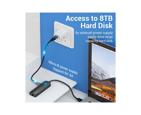 Концентратор Vention USB 3.1 Type-C to 3xUSB 3.0+MicroUSB+RJ45 100M Ethernet black (TGPBB), изображение 3 Концентратор Vention USB 3.1 Type-C to 3xUSB 3.0+MicroUSB+RJ45 100M Ethernet black (TGPBB), изображение 3