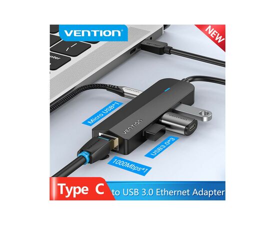 Концентратор Vention USB 3.1 Type-C to 3xUSB 3.0+MicroUSB+RJ45 100M Ethernet black (TGPBB), изображение 5 Концентратор Vention USB 3.1 Type-C to 3xUSB 3.0+MicroUSB+RJ45 100M Ethernet black (TGPBB), изображение 5