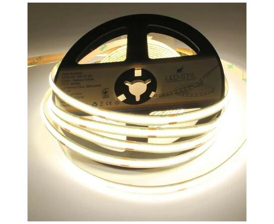 Светодиодная лента LED-STIL 4000K 10 Вт/м COB 320 диодов IP33 24 Вольта 950 lm нейтральный свет (UC4-24-320-8-90), изображение 2 Светодиодная лента LED-STIL 4000K 10 Вт/м COB 320 диодов IP33 24 Вольта 950 lm нейтральный свет (UC4-24-320-8-90), изображение 2