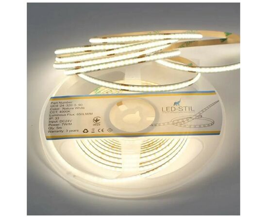 Светодиодная лента LED-STIL 4000K 7 Вт/м COB 320 диодов IP33 24 Вольта 650 lm нейтральный свет, узкий (UC4-24-320-5-90)