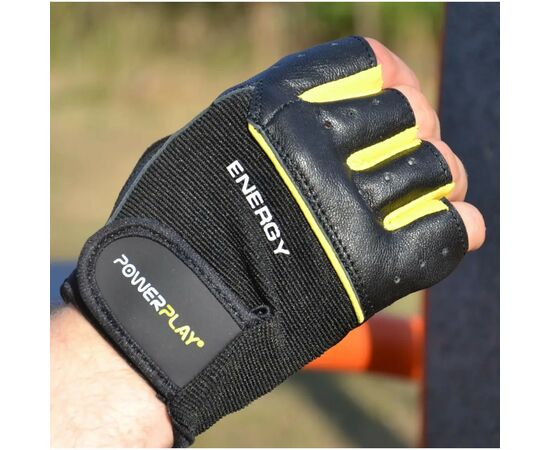 Перчатки для фитнеса PowerPlay 9058 Energy чорно-жовті L (PP_9058_L_Energy), изображение 2
