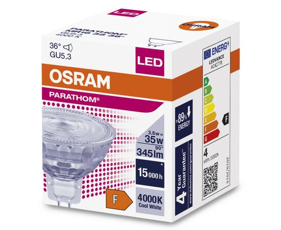 Лампочка Osram LED MR16 12V 3.8W (345Lm) 12V 4000K GU5.3 (4058075796676), изображение 4 Лампочка Osram LED MR16 12V 3.8W (345Lm) 12V 4000K GU5.3 (4058075796676), изображение 4