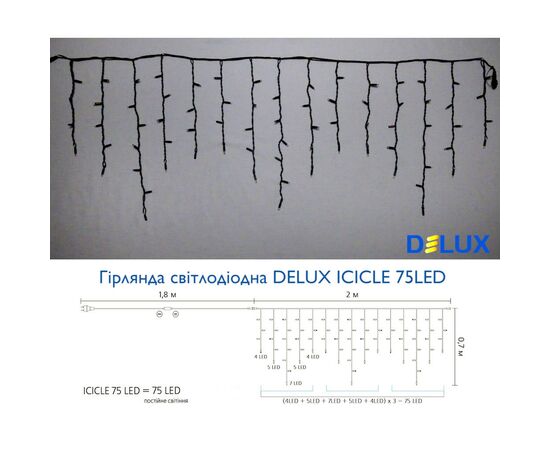Гирлянда Delux ICICLE 75 LED 2 x 0.7 м IP44 EN Синий/черный (90016593), изображение 3 Гирлянда Delux ICICLE 75 LED 2 x 0.7 м IP44 EN Синий/черный (90016593), изображение 3
