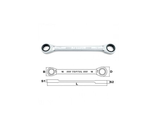 Ключ Toptul гайковий накидний з тріскачкою 8х9мм (AOAG0809), зображення 2 Ключ Toptul гайковий накидний з тріскачкою 8х9мм (AOAG0809), зображення 2