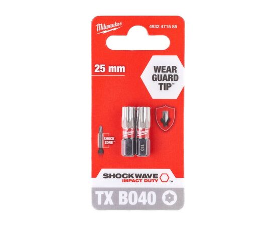 Набор бит Milwaukee SHOCKWAVE, TX BO40, 25мм, 2шт (4932471585), изображение 3