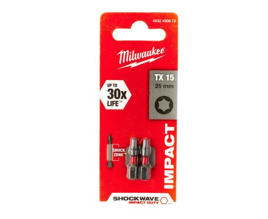 Набор бит Milwaukee SHOCKWAVE, TX15, 25мм, 2шт (4932430872), изображение 3 Набор бит Milwaukee SHOCKWAVE, TX15, 25мм, 2шт (4932430872), изображение 3