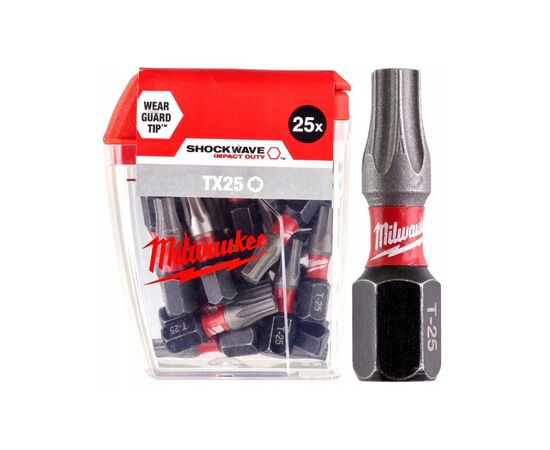 Набор бит Milwaukee SHOCKWAVE, TX25, 25мм, 25шт (4932430880), изображение 2 Набор бит Milwaukee SHOCKWAVE, TX25, 25мм, 25шт (4932430880), изображение 2