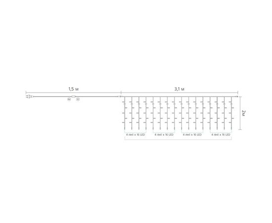 Гирлянда Delux Curtain С 256LED 3х2 м белый/прозрачный IP20 (90017995), изображение 4 Гирлянда Delux Curtain С 256LED 3х2 м белый/прозрачный IP20 (90017995), изображение 4