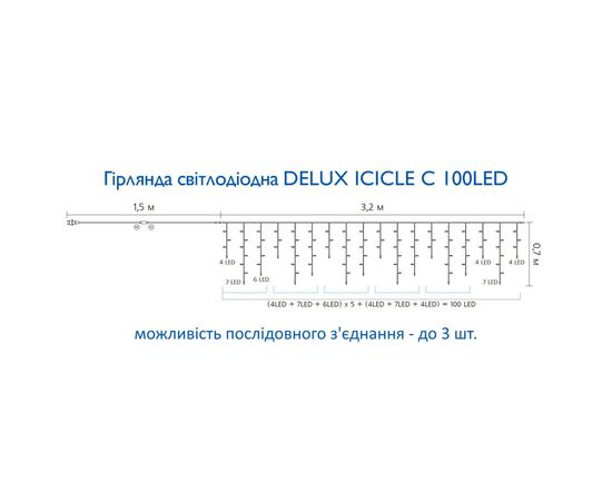 Гирлянда Delux ICICLE С 100LED 3.2х0.7 м Белый/прозрачный IP20 (90015252), изображение 4 Гирлянда Delux ICICLE С 100LED 3.2х0.7 м Белый/прозрачный IP20 (90015252), изображение 4