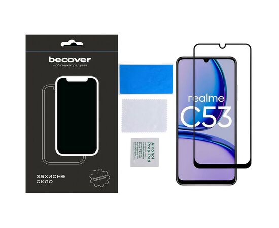 Стекло защитное BeCover Realme C53 Black (710105), изображение 3 Стекло защитное BeCover Realme C53 Black (710105), изображение 3