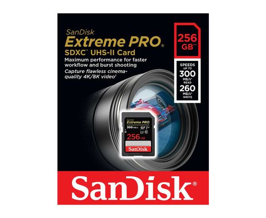 Карта памяти SanDisk 256GB SD class 10 UHS-I U3 V30 Extreme PRO (SDSDXDK-256G-GN4IN), изображение 2 Карта памяти SanDisk 256GB SD class 10 UHS-I U3 V30 Extreme PRO (SDSDXDK-256G-GN4IN), изображение 2