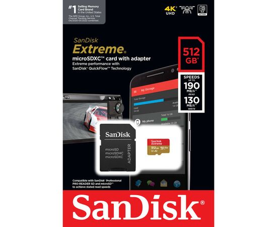 Карта памяти SanDisk 512GB microSD class 10 UHS-I U3 V30 Extreme (SDSQXAV-512G-GN6MA), изображение 5 Карта памяти SanDisk 512GB microSD class 10 UHS-I U3 V30 Extreme (SDSQXAV-512G-GN6MA), изображение 5