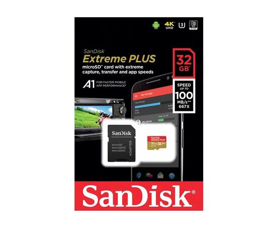 Карта памяти SanDisk 32GB microSD class 10 V30 Extreme PLUS (SDSQXBG-032G-GN6MA), изображение 5 Карта памяти SanDisk 32GB microSD class 10 V30 Extreme PLUS (SDSQXBG-032G-GN6MA), изображение 5