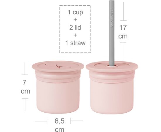 Поильник-непроливайка MinikOiOi Sip+Snack - Pinky Pink / Powder Grey (101100108), изображение 2