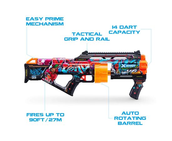 Игрушечное оружие Zuru X-Shot Быстрострельный бластер Skins Last Stand Graffiti (16 патронов) (36518B), изображение 7 Игрушечное оружие Zuru X-Shot Быстрострельный бластер Skins Last Stand Graffiti (16 патронов) (36518B), изображение 7