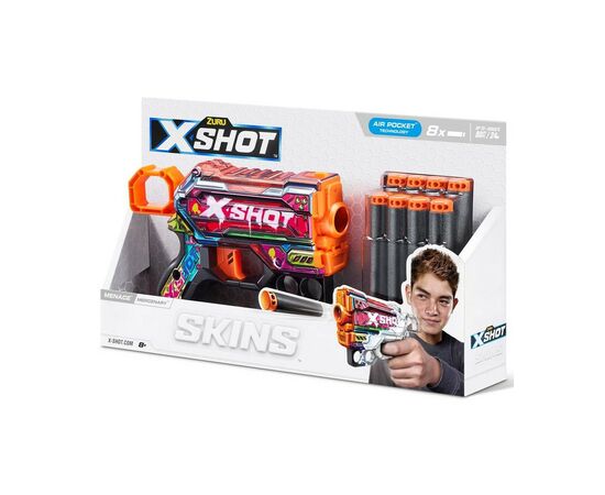Игрушечное оружие Zuru X-Shot Быстрострельный бластер Skins Menace Mercenary (8 патронов) (36515P), изображение 3 Игрушечное оружие Zuru X-Shot Быстрострельный бластер Skins Menace Mercenary (8 патронов) (36515P), изображение 3