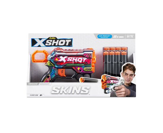Игрушечное оружие Zuru X-Shot Быстрострельный бластер Skins Menace Mercenary (8 патронов) (36515P), изображение 4 Игрушечное оружие Zuru X-Shot Быстрострельный бластер Skins Menace Mercenary (8 патронов) (36515P), изображение 4