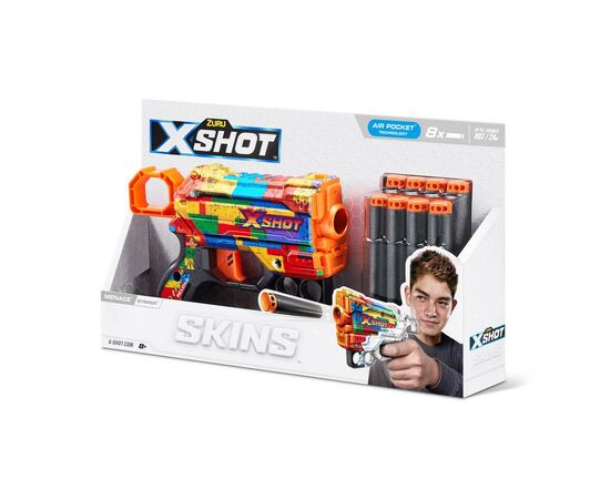 Игрушечное оружие Zuru X-Shot Быстрострельный бластер Skins Menace Striper (8 патронов) (36515N), изображение 3 Игрушечное оружие Zuru X-Shot Быстрострельный бластер Skins Menace Striper (8 патронов) (36515N), изображение 3