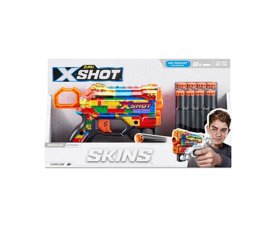 Игрушечное оружие Zuru X-Shot Быстрострельный бластер Skins Menace Striper (8 патронов) (36515N), изображение 4 Игрушечное оружие Zuru X-Shot Быстрострельный бластер Skins Menace Striper (8 патронов) (36515N), изображение 4