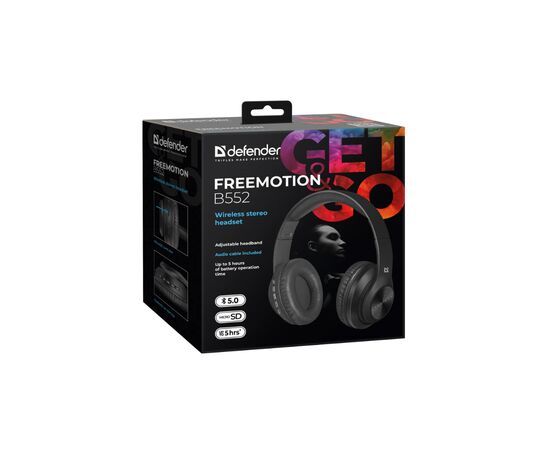Наушники Defender FreeMotion B552 Bluetooth Black (63552), изображение 7 Наушники Defender FreeMotion B552 Bluetooth Black (63552), изображение 7