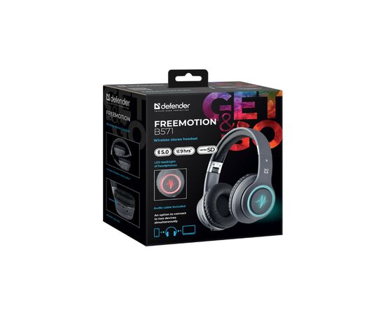 Наушники Defender FreeMotion B571 LED Bluetooth Gray (63571), изображение 6 Наушники Defender FreeMotion B571 LED Bluetooth Gray (63571), изображение 6